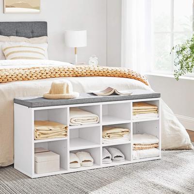 Storage Bench with Padded Seat, Entryway Bench with 10 Compartments