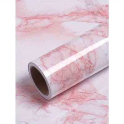 TEMU 1 Roll Marble-look Pink Vinyl Contact Paper, Self-adhesive Removable Waterproof Wallpaper, For Kitchen Countertop, Cabinet, And Drawer Liner Decoration