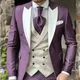 Elegante matrimonio 3 pezzi giacca pantaloni gilet set completo lusso monopetto picco risvolto viola abbigliamento maschile abiti da uomo blazer