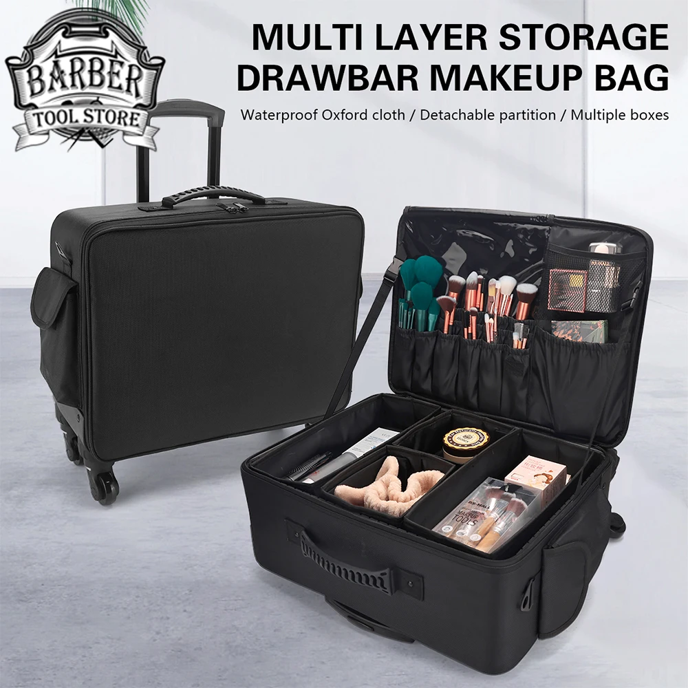 Valigia per trucco da donna con rotelle Valigia per cosmetici professionale di grande capacità Trolley per strumenti per lo styling del salone di bellezza
