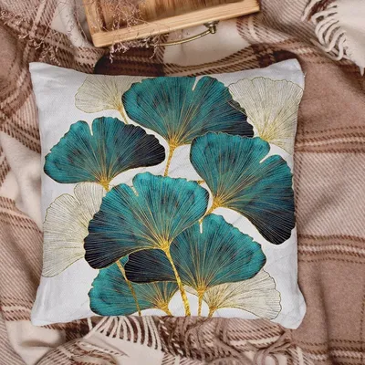 1 x bedruckter Kissenbezug mit Ginkgoblättern – weiches und gemütliches Plüschdesign für bequemen Image