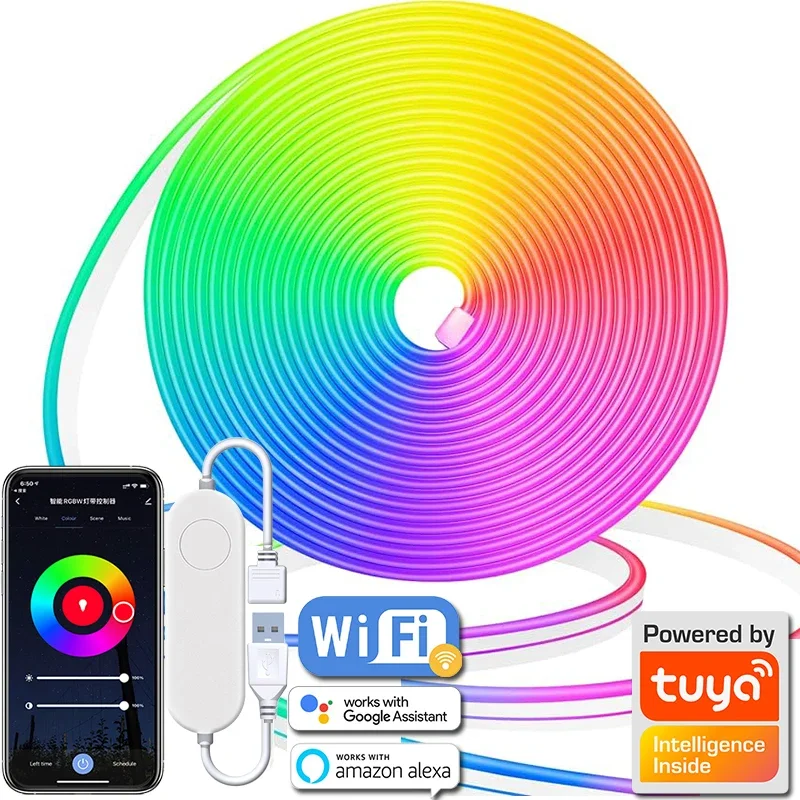 USB Neon LED Streifen Licht Musik Synchron isation 5m/16,4 ft 5V LED Neon Seil Licht mit Sprach steuerung RGB Farbwechsel LED-Streifen für zu Hause Image