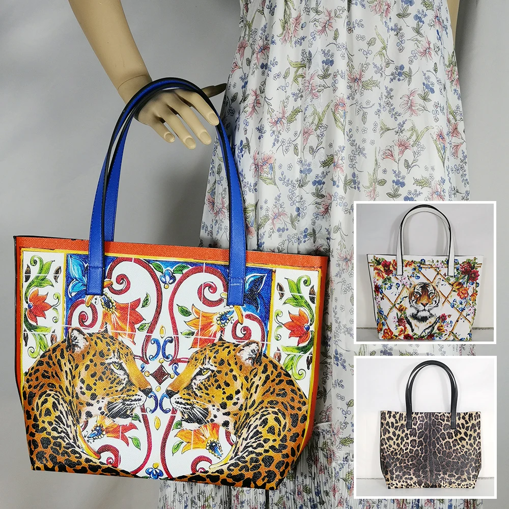 Mode frauen Tasche Damen Tote Cros Körper Geldbörse Reise Strand Schulter BagLadies leder tier druck große blume Geräumige Tote tasche Image