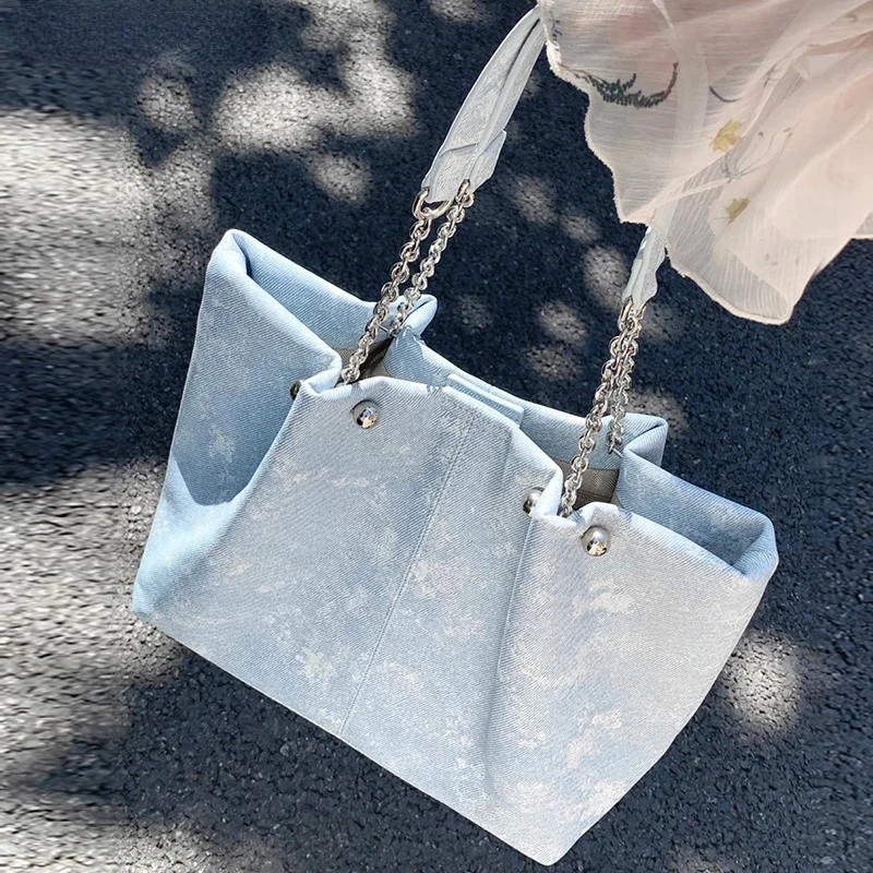 Mode blau Damen Einkaufstaschen süße Damen einfache Umhängetasche große Kapazität weibliche Reise Einkaufstasche Top-Griff Handtaschen Image
