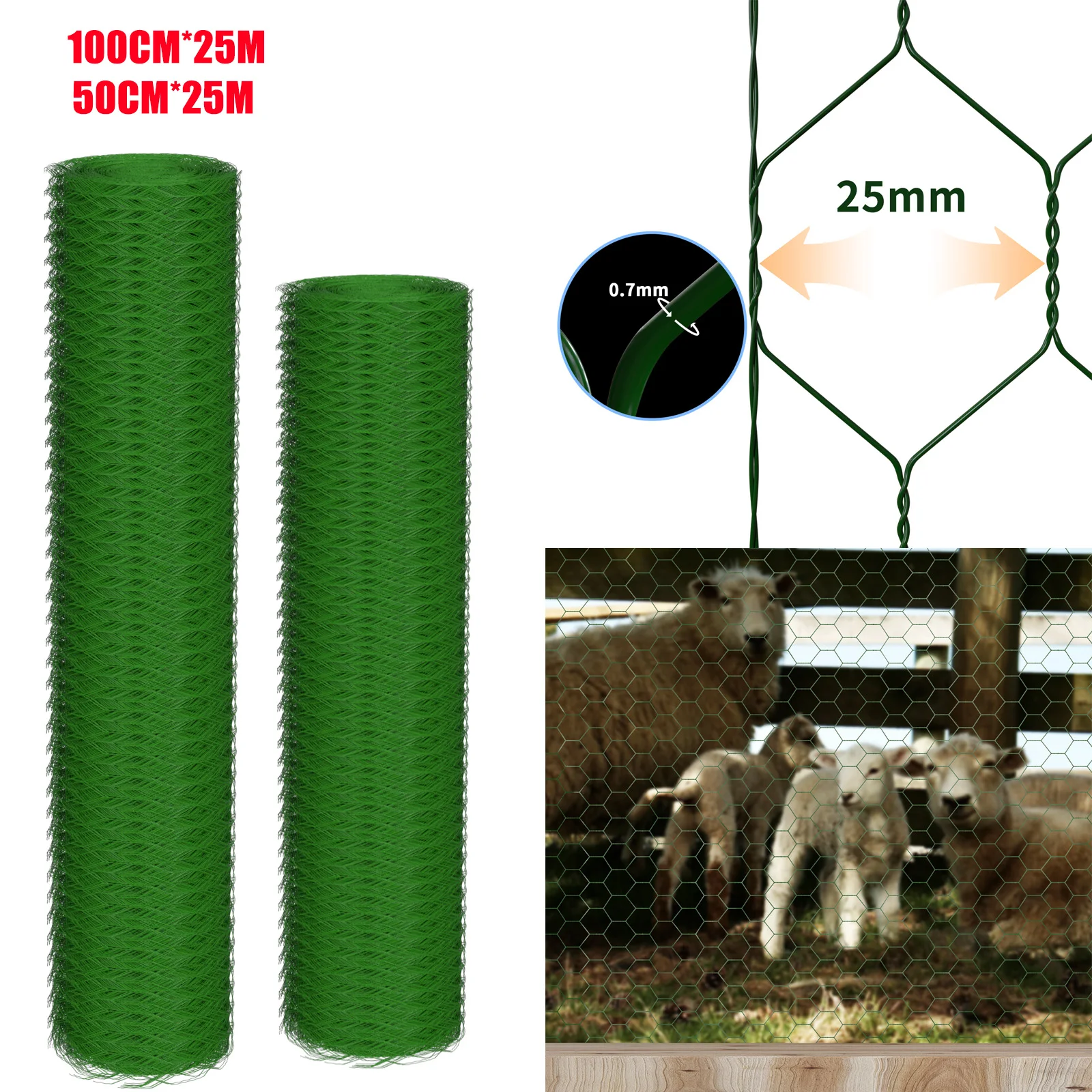 DayPlus Hexagonalgeflecht 25m-100cm hoch Gartenzaun Maschendraht Maschenweite Drahtgitter Zaun PVC-beschichtetes Kaninchendraht Image
