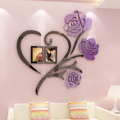 Romantische Herz Acryl Wand Aufkleber Aufkleber Wohnzimmer Schlafzimmer Hochzeit Room Decor Liebe Foto Rahmen Aufkleber 5 Größen 4 Farben Image