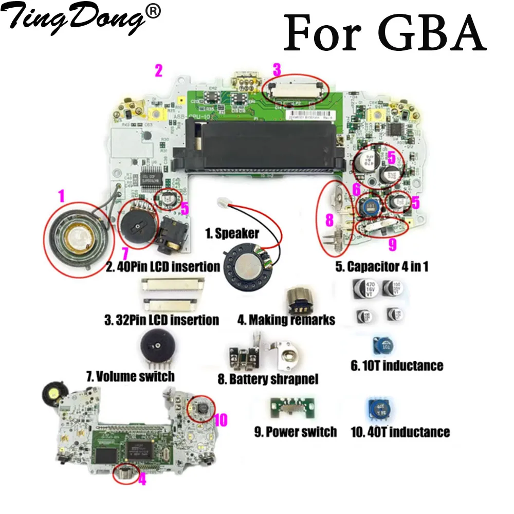 1 stücke für gba Spielkonsole Wartungs zubehör für gba lcd Einsatz Kondensator Induktor Lautsprecher Strom versorgung Lautstärke schalter Image