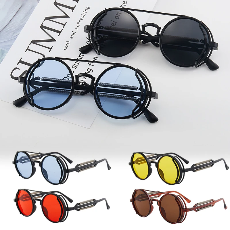 Steampunk Stil Mode Retro Runde Metall Rahmen Sonnenbrille Männer Frauen Klassische Punk Sonne Brillen Automobil Motorrad Zubehör Image