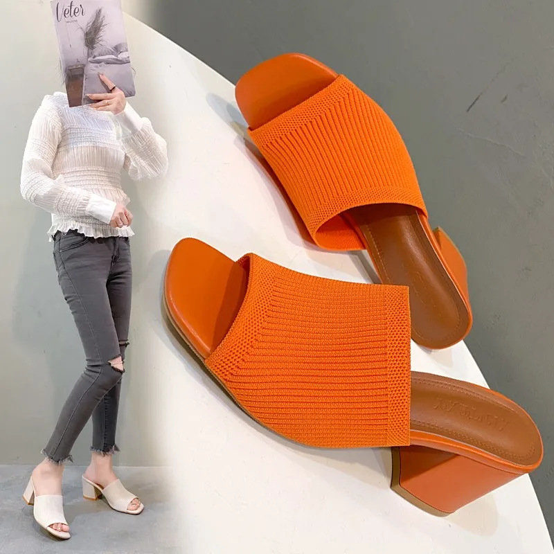 Damen Sandalen Hausschuhe Luxus Sommer Outdoor Casual Damen Schuhe Open Toe Soft High Heels Slides schwarze Panto letten Sandalen Größe 42