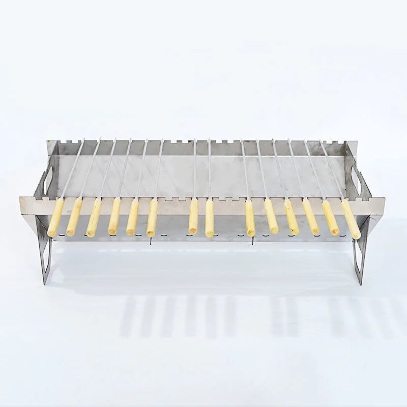 Automatischer Flip-Grill aus Edelstahl für den Außenbereich mit 10 Grill aufklebern mit einstellbarer Breite Grill-Spieße Roll werkzeuge Image