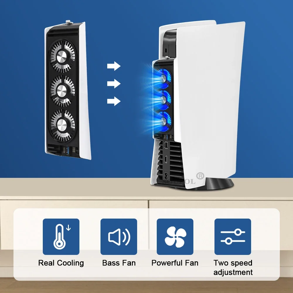 Verbessert für PS5-Lüfter, leiser Kühlerlüfter, LED-Licht, USB 3.0-Hubs für Playstation 5 Disc & Digital Edition-Konsolenzubehör Image