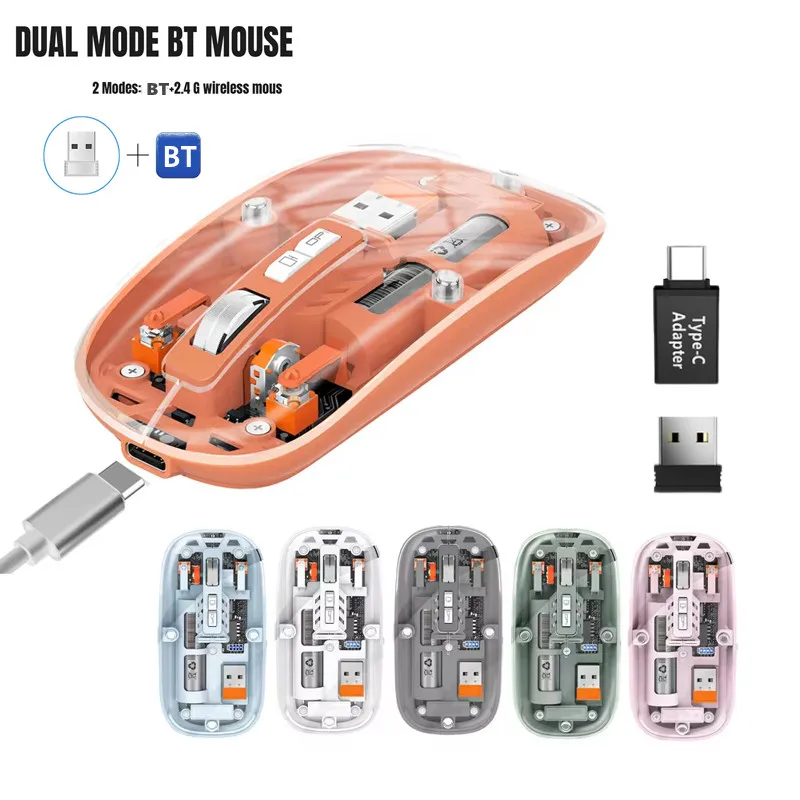 Transparente Drahtlose Maus Dual Modus 2,4G Bluetooth-kompatibel Wiederaufladbare Maus Geräuschlos Cordless Computer Mäuse für PC Laptop Image