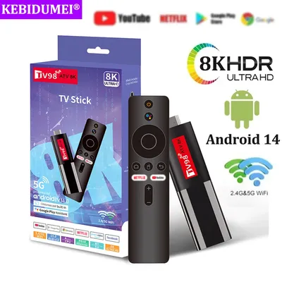 Android 14 TV Stick TV98 ATV Mini TV Box Support 8K 4K Video BT5.0 2.4G 5G Dual WiFi 6 Voice Remote