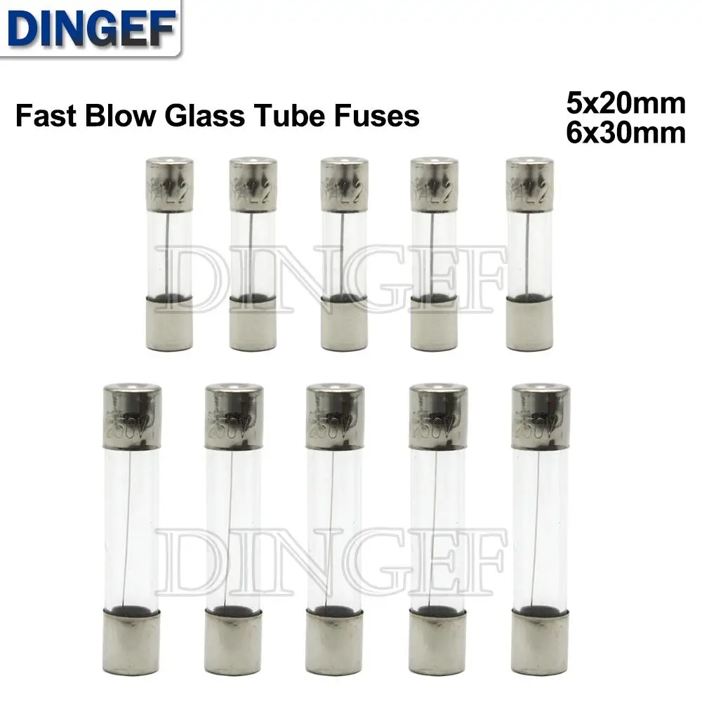 10pc 5*20mm 6*30mm schnell blasbare Glasrohr sicherungen 5x20mm 6x30mm 250v 1,5a 1a 2a 3a 4a 5a 6a 8a 10a 15a 20a 25a 30a 0,5 eine Amp-Sicherung Image