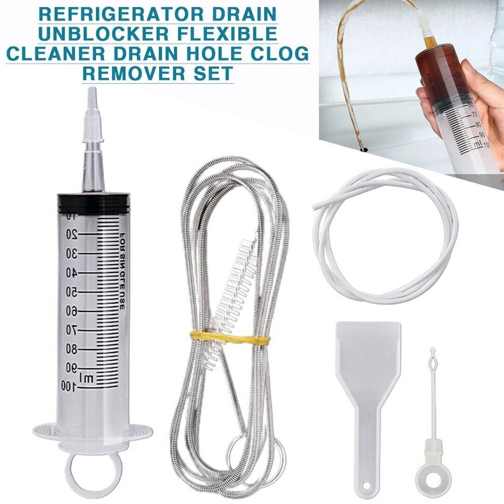 5 teile/satz saubere Bürste Kit für Kühlschrank Abfluss Wasch bürste Saug spritze 1,5 m Schlauch Kühlschrank Abfluss loch Reiniger Stick Bagger Werkzeug Image