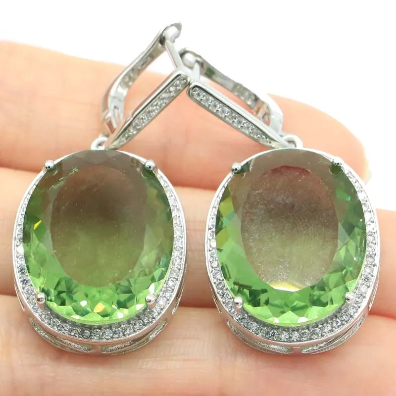 Kaufen Sie 5 und erhalten Sie 1 gratis 40 x 21 mm große 17,5 g Edelstein-London-Blau-Topas-Rauchtopas-Grüner Tsavorit-Granat-Silberohrringe für Damen