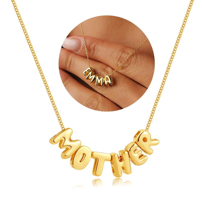 Bubble-Buchstaben-Halsketten, personalisierte 3D-Bubble-Buchstaben-Ballon-Namensketten für Frauen und Mädchen, 18K Gold Namenskette, personalisiertes Schmuckgeschenk Image