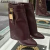 Western Burgund Turn-Over Lock Dekor Stiefel Keile Absatz Frauen Schuhe Seite Reiß verschluss