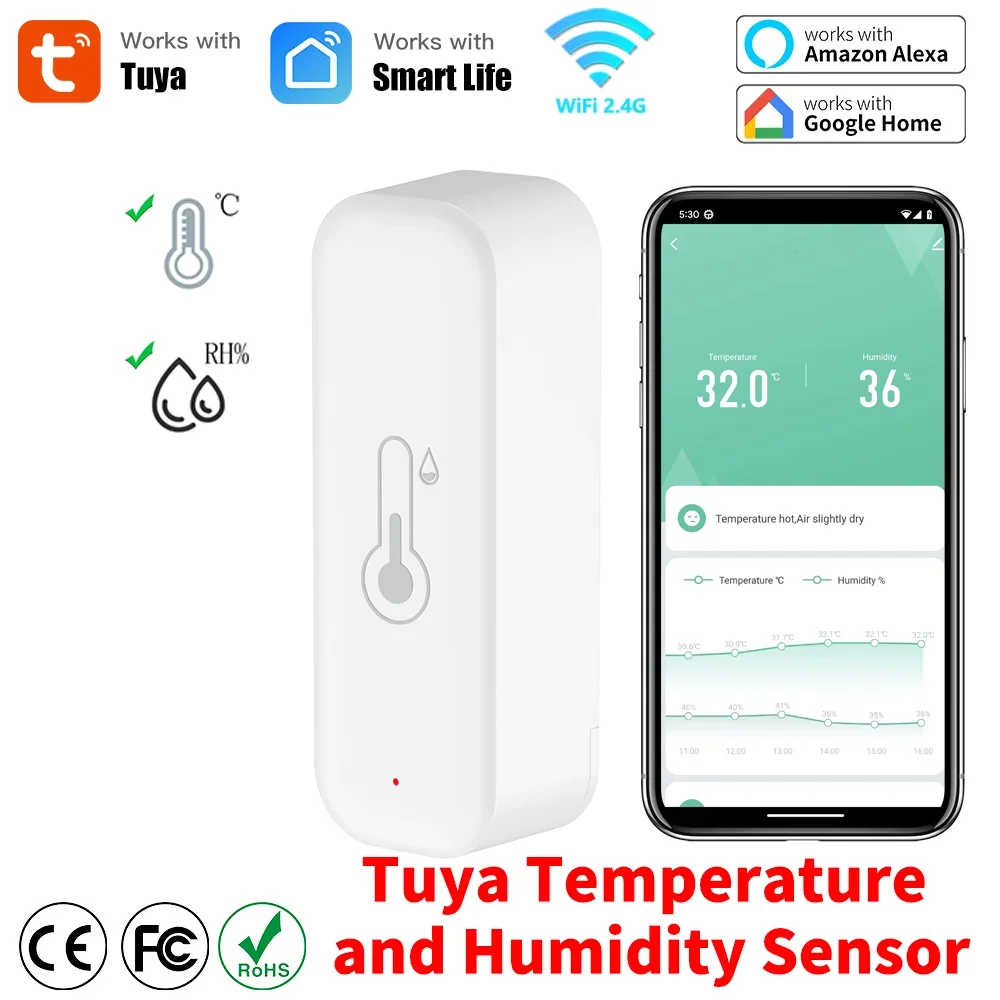 Tuya Wifi Temperatur und Luft feuchtigkeit Smart Home Thermometer Hygrometer App Fern alarm Arbeit mit Alexa Google Home Image