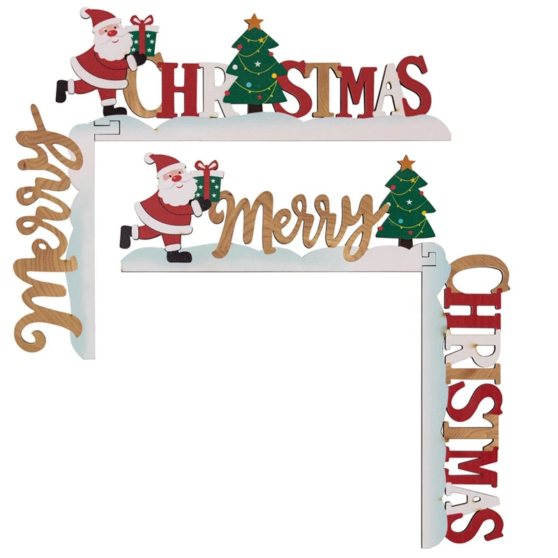 Ornement de cadre de porte en bois bricolage, décoration de cadre d'angle de porte de Noël, décor de signe de porte du père Noël, accessoires de fête à la maison de Noël, 1PC