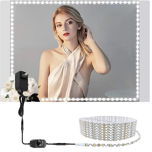 LED-Lichtset für Kosmetikspiegel, 2–5 Meter, biegbar ohne Zuschneiden, Kosmetiktisch, Kosmetikspiegel, Ankleidezimmer, dimmbares flexibles Streifenset mit Dimmer und Netzteil, Spiegel nicht im Image
