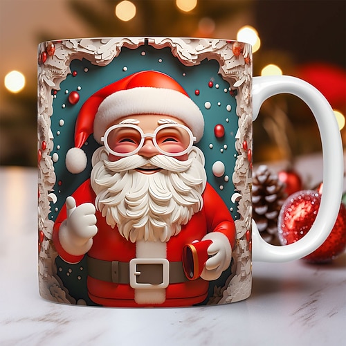 Weihnachtsgeschenk-Tasse mit 3D-Illusion, Weihnachtsmann, Keramik-Kaffeetasse, Weihnachtsgeschenk, festlich und einzigartig, 330 ml Image
