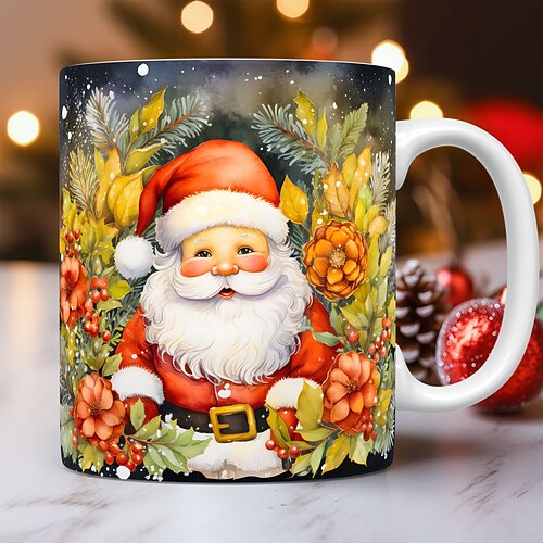 Weihnachtsgeschenk-Tasse mit 3D-Illusion, Weihnachtsmann, Keramik-Kaffeetasse, Weihnachtsgeschenk, festlich und einzigartig, 330 ml Image