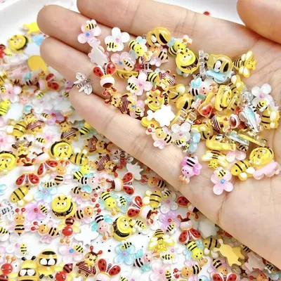 Resin Cartoon Chubby Bees Mixed Nail Charms Colorful Transparent Honeybee Animals Nail Art