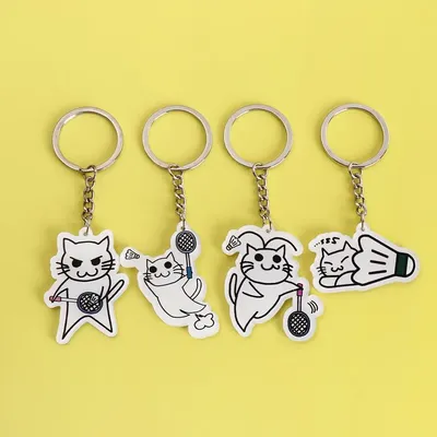 Cat Play Badminton Badminton Keyring Double Sided Acrylic Badminton Keychain Cute DIY Badminton Key