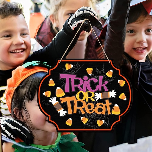1 Stück Halloween-Wandschild aus Holz mit Totenkopf-Motiv, Holztafel zum Aufhängen, Dekoration für die Haustür, gruselige Veranda-Dekoration, hängendes Geschenk für Bauernhaus, Zuhause, Bar, Außenbereich, Innenbereich, Raumdekoration, Heimdekoration Image