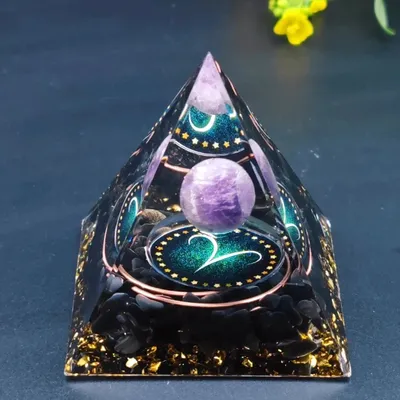 Twelve Constellations Orgone Pyramid Amethyst Peridot Healing Crystal Energy Orgonite Pyramide