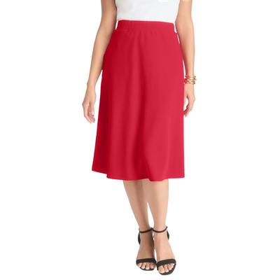 Plus Size Women's Knit Crepe Midi Flare Skirt by Jessica London in Classic Red (Size M)