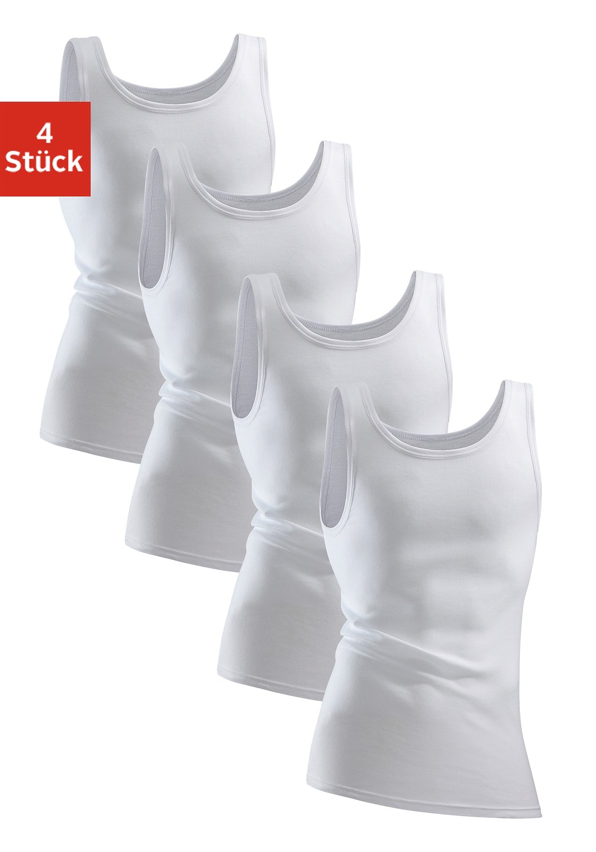Unterhemd CLIPPER, Damen, Gr. 9, 4 Stk., N-Gr, weiß, Feinripp, Obermaterial: 100% Baumwolle, unifarben, körpernah, tiefer Rundhals, Unterhemden Unterhemd, aus Feinripp, Topseller Image