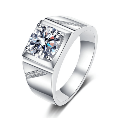 TEMU Shavano 1pc 2-carat Moissanite Engagement Ring For Men, Style, 925 Sterling Silvery, Rhodium Plated, Round Cut, Anniversary Gift, 5.3g Single Ring Image