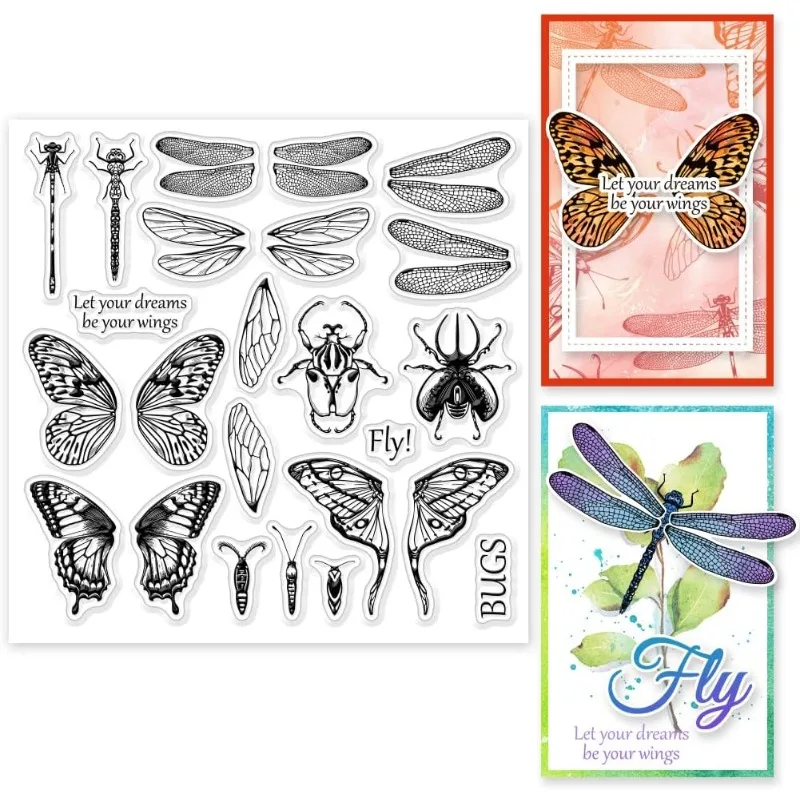 1 feuille d'insectes papillon libellule tampons clairs pour bricolage Scrapbooking ailes d'insectes tampons en Silicone joints tampons transparents