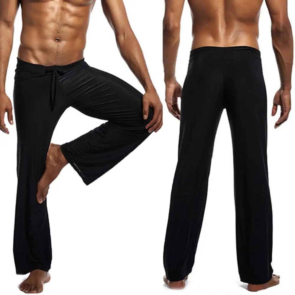 Männer Yoga hosen niedrige Taille Kordel zug gerade lose Pyjama hose dünne Sport bequeme elastische Taille Männer Sport hose Image