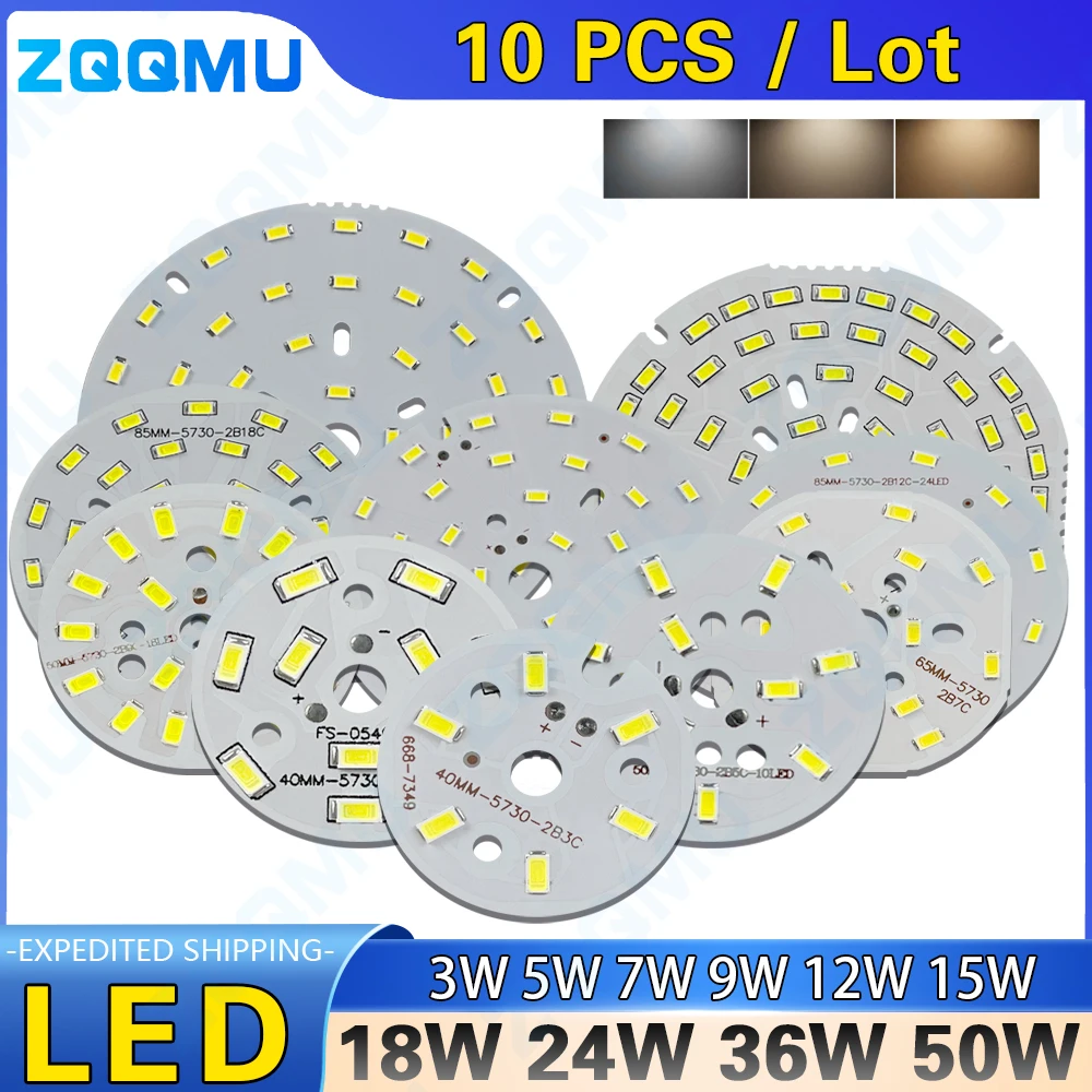 10PCS 3W 5W 7W 9W 18W 36W 5730 Luminosità SMD Pannello luminoso Pannello luminoso a LED per PCB a soffitto con lampadina a LED Pannello luminoso di ricambio