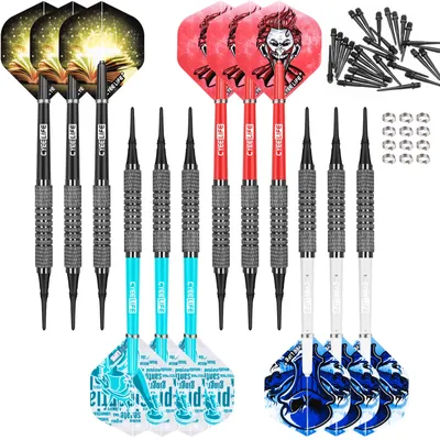 CyeeLife 12Stück Soft Dartpfeile Softdarts 12/14/18/22 Gr. mit PVC Schäften+30 Spitzen+12 Flights Image