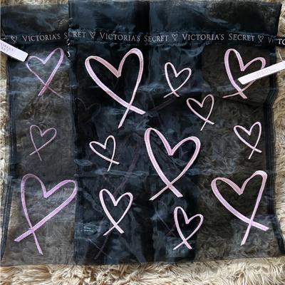 Victoria's Secret Other | 2 Nwt Victoria's Secret Pink Hearts Mesh Drawstring Lingerie Laundry Bag Pouch | Color: Black/Pink | Size: Os