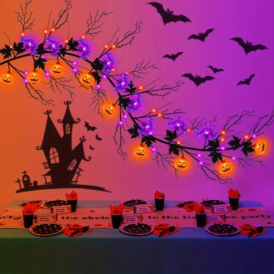 TEMU [8 Modes & Timer] Decorations Willow Vine Twig Branches Garland With Pumpkins & Bats, 6 Ft 54 & Orange Lights, Battery Operated Wall Window Fireplace Mantle Decor