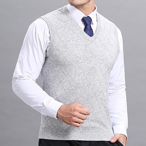 Per uomo Gilet maglione Maglione da abito Maglione di lana Pullover Maglione Maglia Lavorato a maglia A quadri A V Moda Stile vintage Abbigliamento Autunno Inverno Blu marino Grigio chiaro S M L