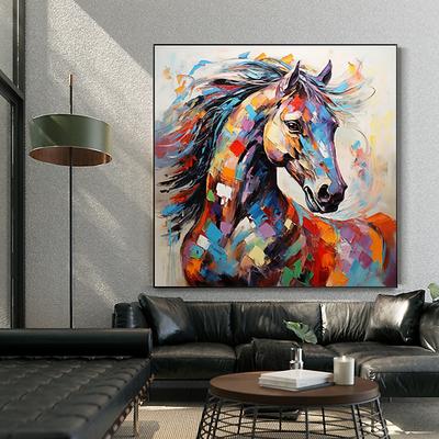 Hand painted Abstract Horse Painting Modern Fine Art Abstract Animal Painting Wall Art Palette Knife Artwork Animalistic Decor for Living Room Stretched Frame Ready to Hang or Unframed