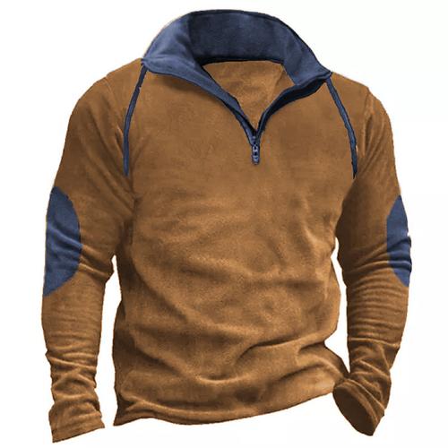 Men's Tee Top Long Sleeve Standing Collar Spring Fall Color Block Fashion Designer Basic Vacation Street Going out Black Navy Blue Brown Top Tee for Men