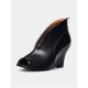 Women's Black Open-Toe Wedge Heels - Stylish Faux Leather Ankle Booties for Casual and Dressy Occasions