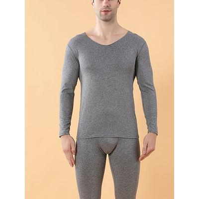 Men's Thermal Underwear Sleepwear Thermal Set 2 Pieces Plain Warm Fashion Casual Home Daily Bed Polyester Comfort Warm Soft V Neck Long Sleeve T shirt Tee Pant Fall Winter Black Wine