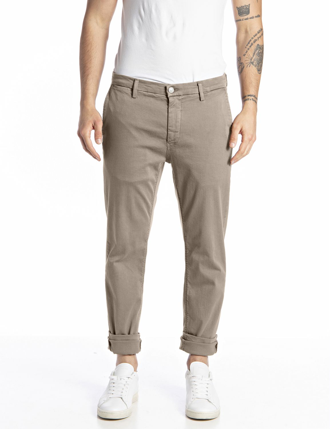Chinohose REPLAY "ZEUMAR", Herren, Gr. 30, Länge 30, beige (sand), Web, Obermaterial: 91% Baumwolle, 6% Elastomultiester, 3% Elasthan, unifarben, slim fit normal, Hosen Chinohose, Slim Fit