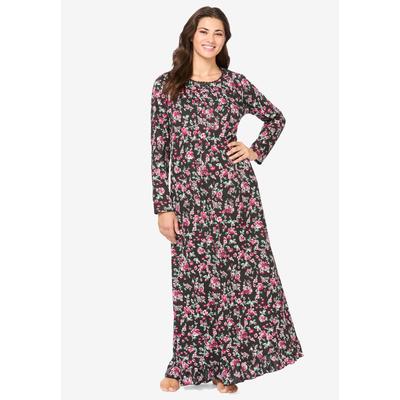 Plus Size Women's Long-Sleeve Gown by Dreams & Co. in Black Roses (Size 3X) Nightgown