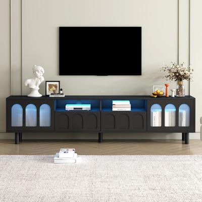 Simple and stylish TV cabinet with LED light strip, large storage media console