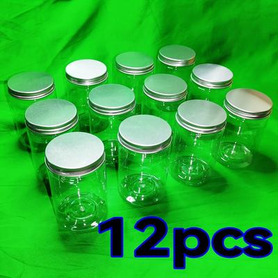 TEMU 6/8/9/12 Pack 10oz Round Clear Plastic Jars With Silvery Aluminum Lids, 65mm Diameter, 100mm Height, Reusable, , For Storage Of Small Items