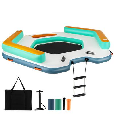 Costway 8.7 Feet Inflatable Floating Dock with Detachable Ladder and Mesh Swim Lounge